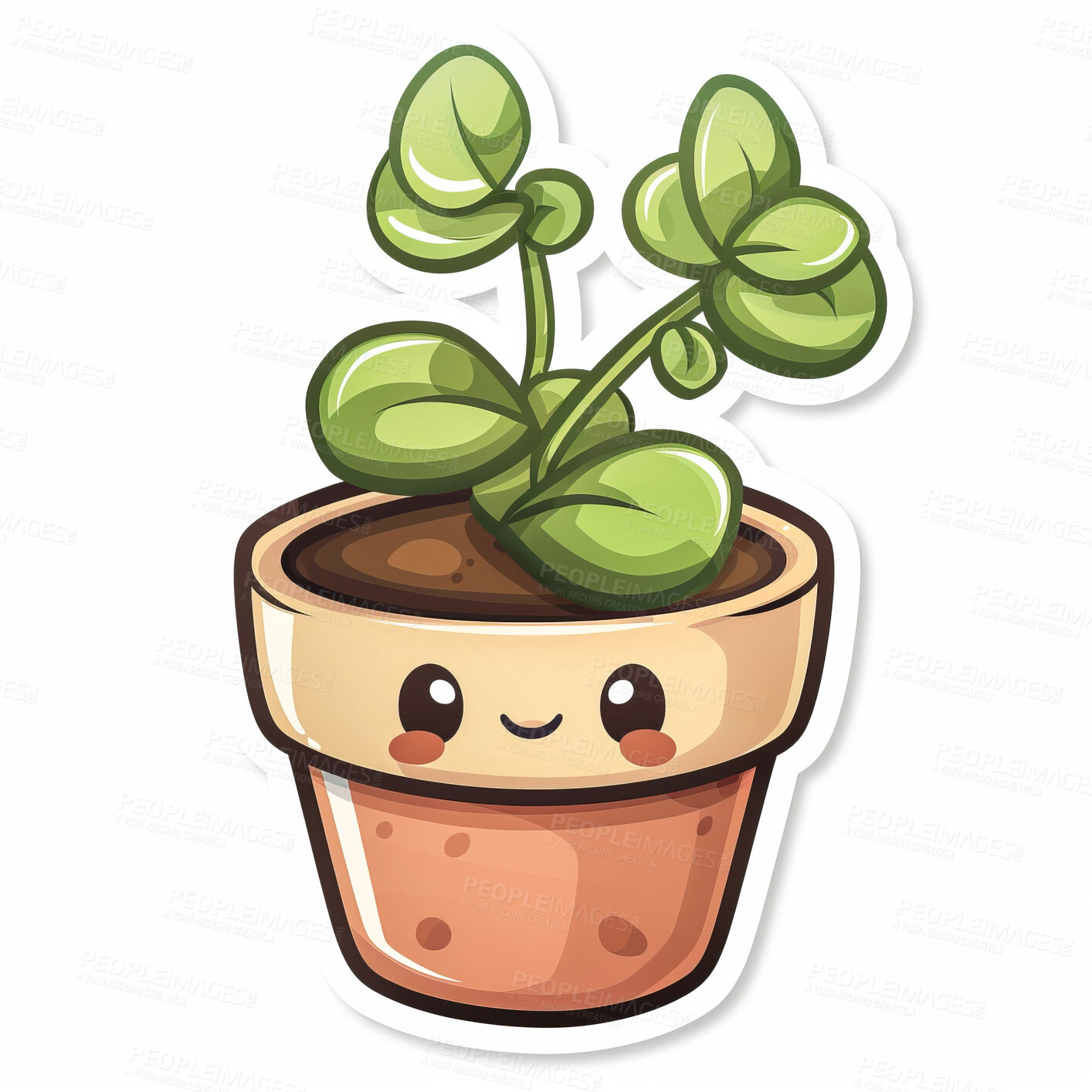 Buy stock photo Pot plant, cute and artistic illustration. Incorporating adorable plant illustrations into décor, adding charm and sweetness. Elevate spaces with charming illustrations.