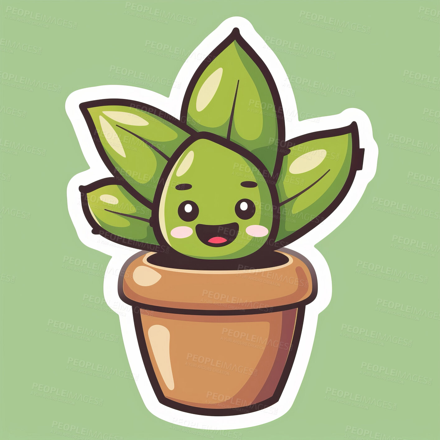 Buy stock photo Pot plant, cute and artistic illustration. Incorporating adorable plant illustrations into décor, adding charm and sweetness. Elevate spaces with charming illustrations.