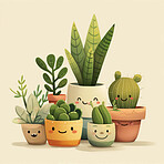 Pot plant, cute and artistic illustration. Incorporating adorable plant illustrations into décor, adding charm and sweetness. Elevate spaces with charming illustrations.