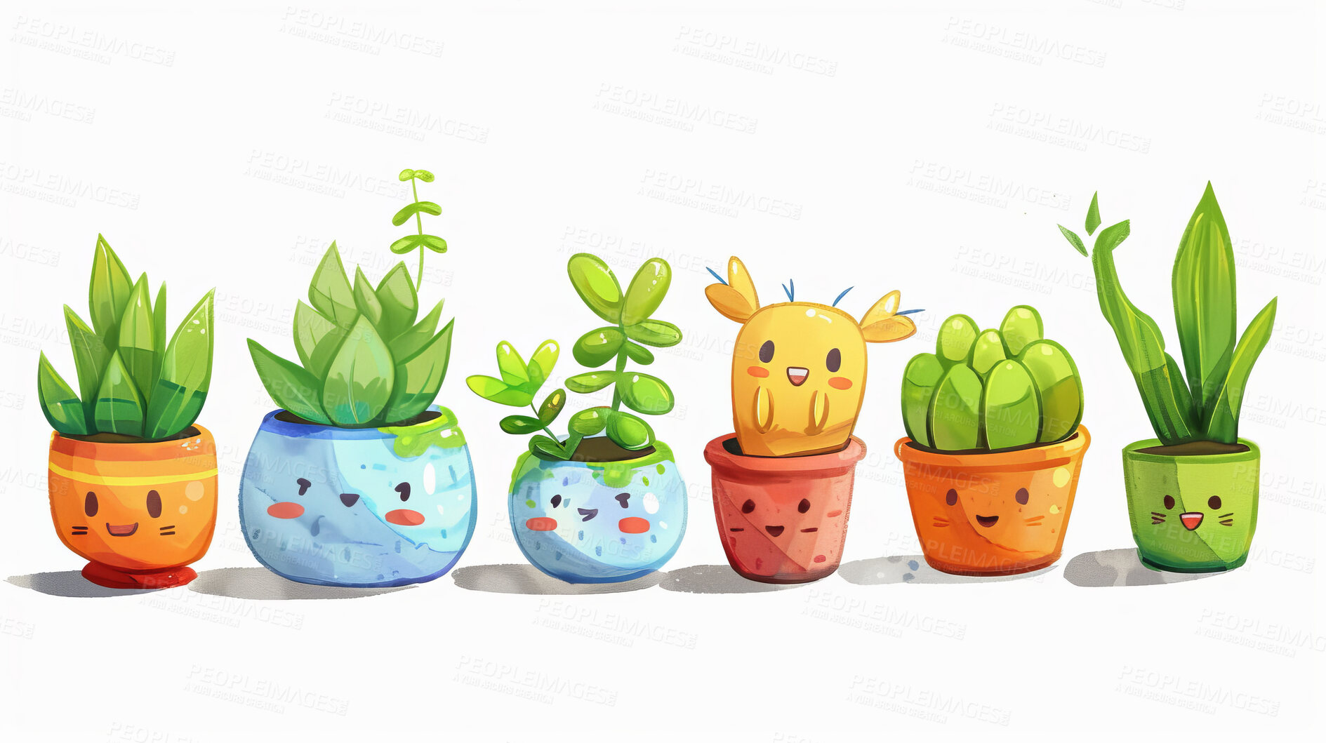 Buy stock photo Pot plant, cute and artistic illustration. Incorporating adorable plant illustrations into décor, adding charm and sweetness. Elevate spaces with charming illustrations.