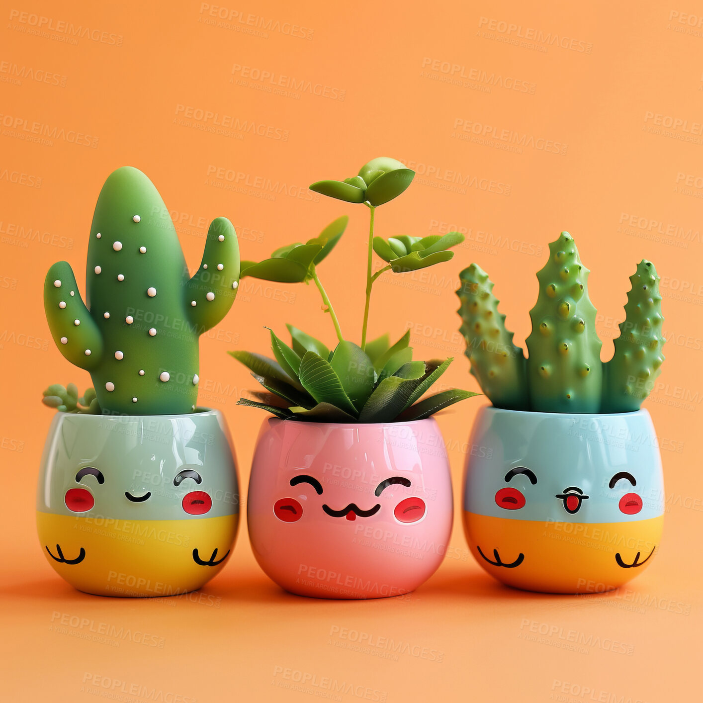 Buy stock photo Pot plant, cute and artistic illustration. Incorporating adorable plant illustrations into décor, adding charm and sweetness. Elevate spaces with charming illustrations.