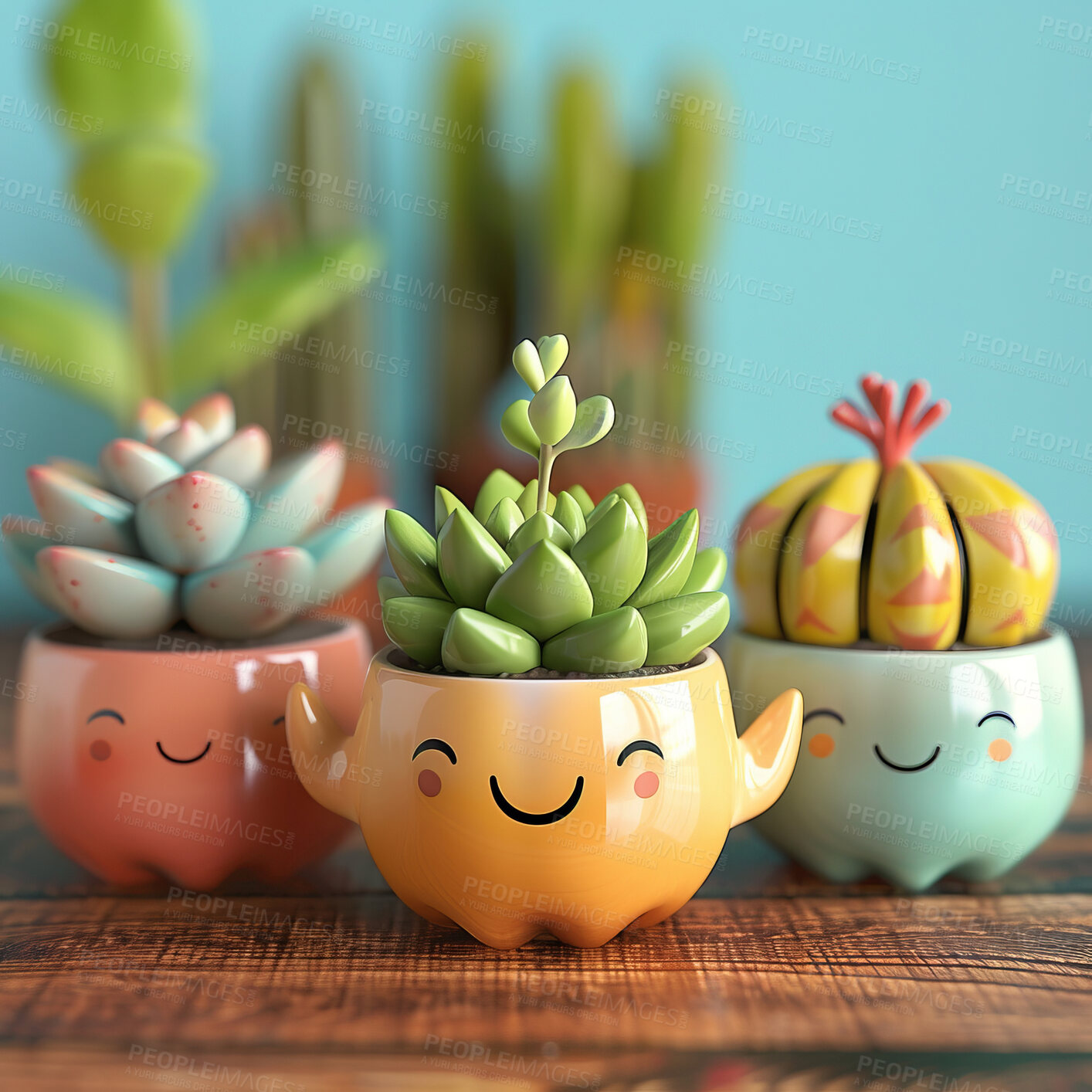 Buy stock photo Pot plant, cute and artistic illustration. Incorporating adorable plant illustrations into décor, adding charm and sweetness. Elevate spaces with charming illustrations.