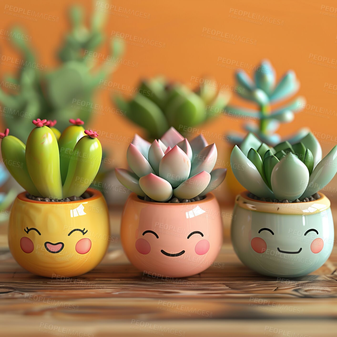 Buy stock photo Pot plant, cute and artistic illustration. Incorporating adorable plant illustrations into décor, adding charm and sweetness. Elevate spaces with charming illustrations.