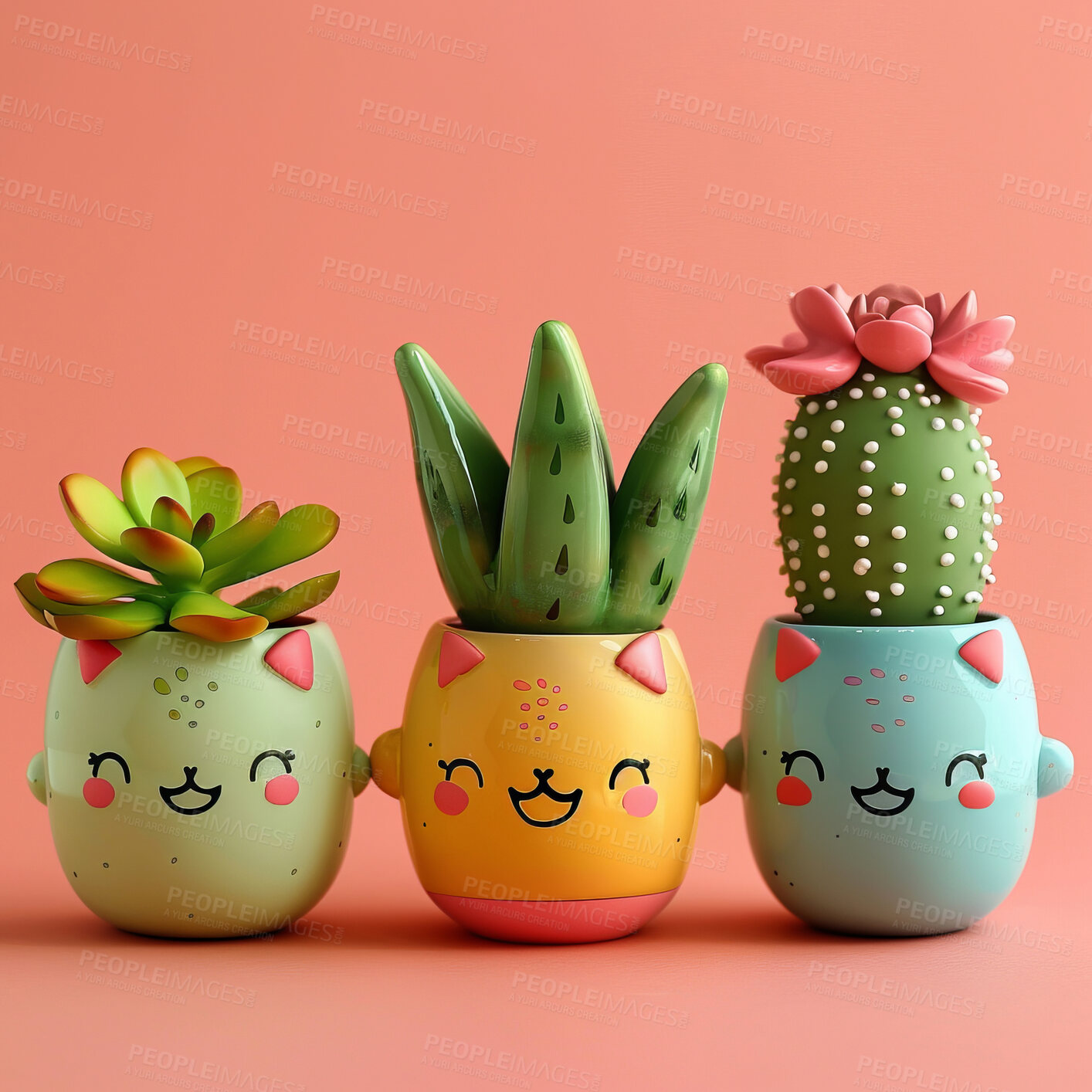 Buy stock photo Pot plant, cute and artistic illustration. Incorporating adorable plant illustrations into décor, adding charm and sweetness. Elevate spaces with charming illustrations.