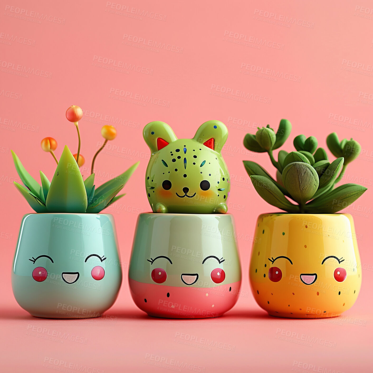 Buy stock photo Pot plant, cute and artistic illustration. Incorporating adorable plant illustrations into décor, adding charm and sweetness. Elevate spaces with charming illustrations.