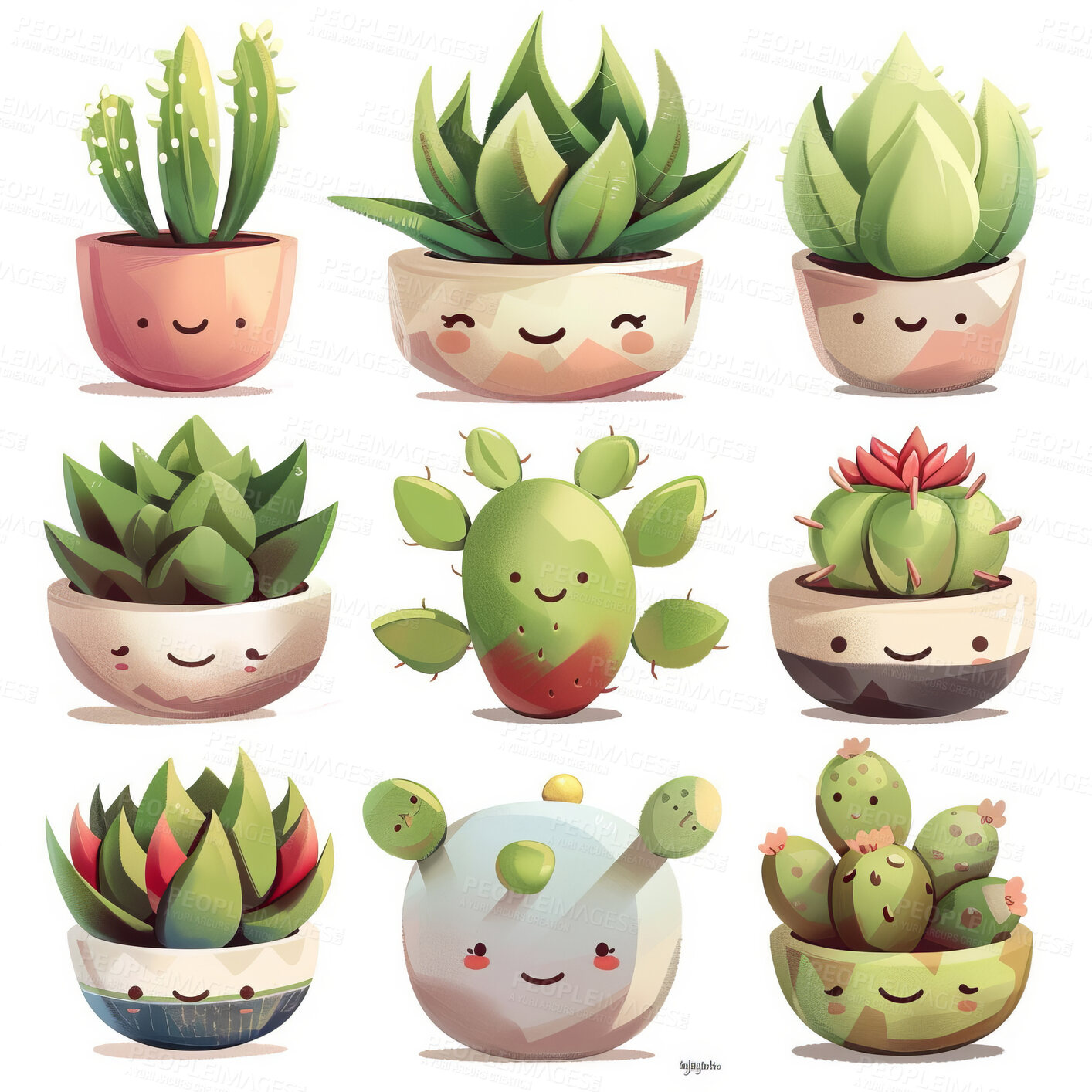 Buy stock photo Pot plant, cute and artistic illustration. Incorporating adorable plant illustrations into décor, adding charm and sweetness. Elevate spaces with charming illustrations.