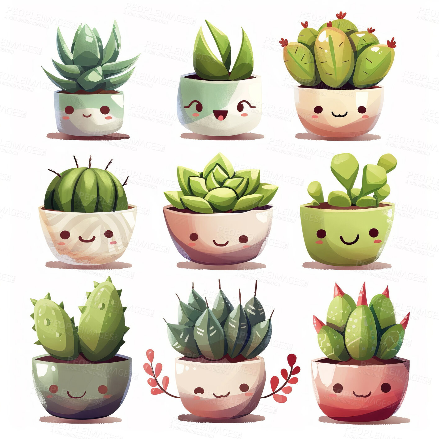 Buy stock photo Pot plant, cute and artistic illustration. Incorporating adorable plant illustrations into décor, adding charm and sweetness. Elevate spaces with charming illustrations.