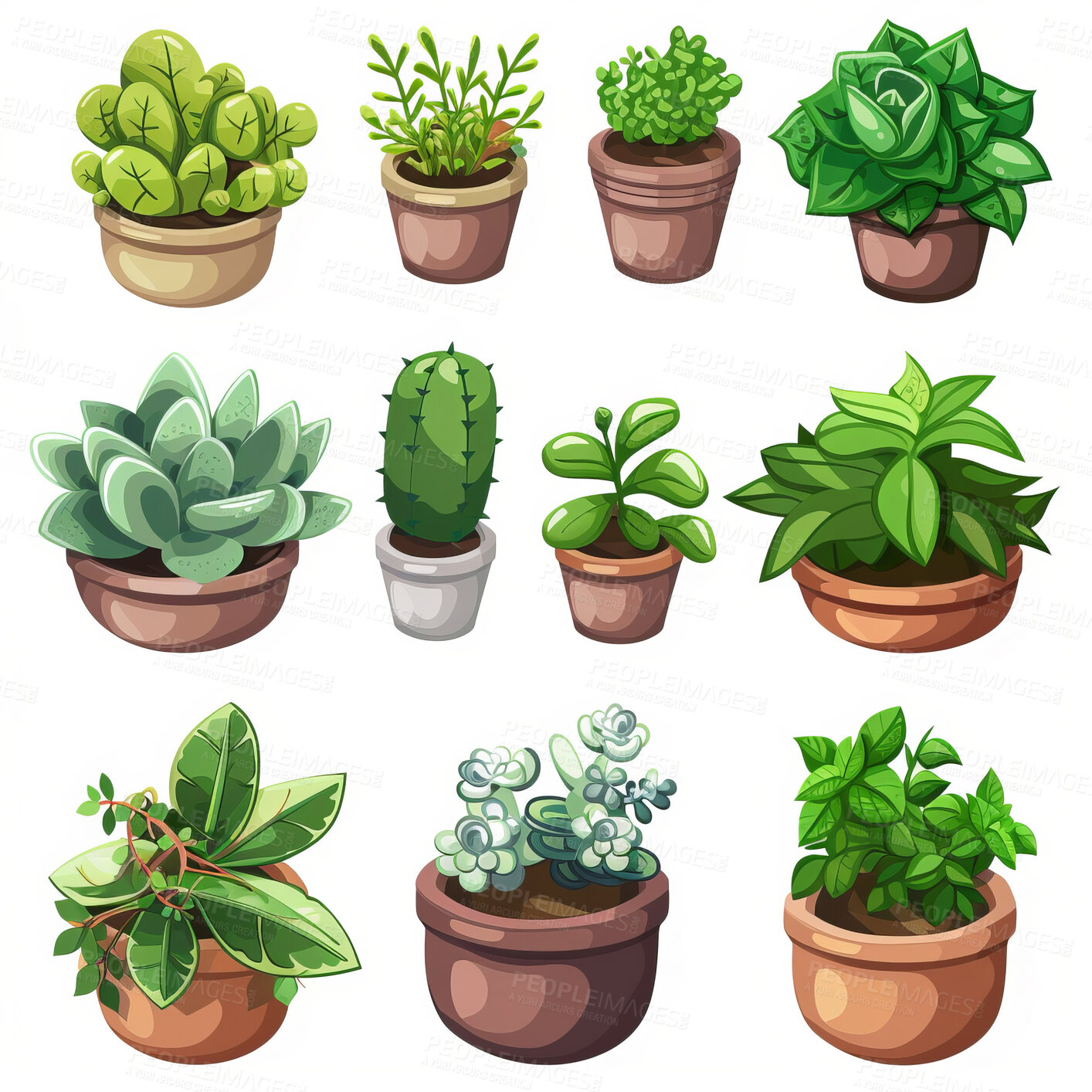 Buy stock photo Pot plant, cute and artistic illustration. Incorporating adorable plant illustrations into décor, adding charm and sweetness. Elevate spaces with charming illustrations.