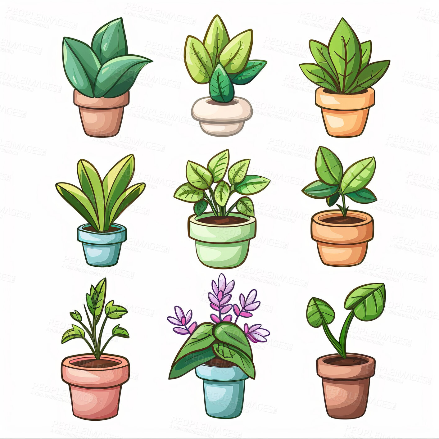 Buy stock photo Pot plant, cute and artistic illustration. Incorporating adorable plant illustrations into décor, adding charm and sweetness. Elevate spaces with charming illustrations.