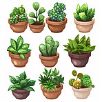 Pot plant, cute and artistic illustration. Incorporating adorable plant illustrations into décor, adding charm and sweetness. Elevate spaces with charming illustrations.