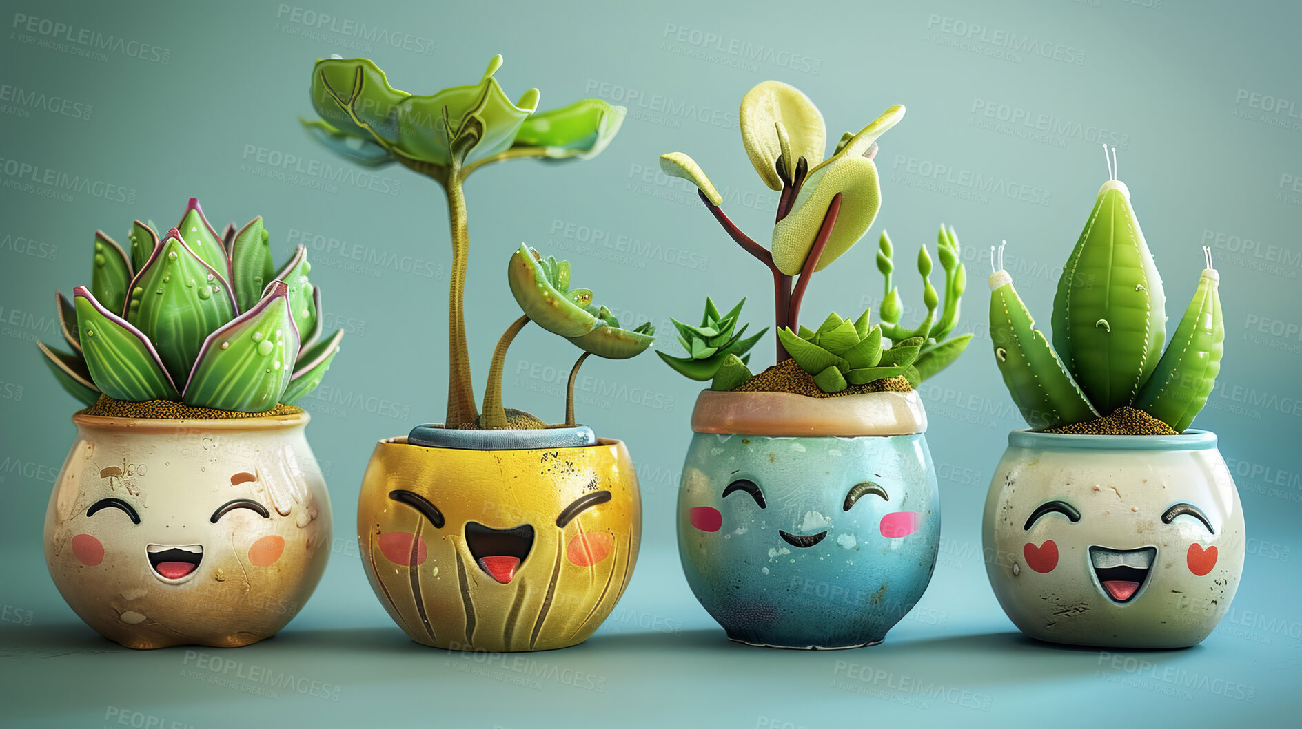 Buy stock photo Pot plant, cute and artistic illustration. Incorporating adorable plant illustrations into décor, adding charm and sweetness. Elevate spaces with charming illustrations.