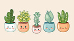 Pot plant, cute and artistic illustration. Incorporating adorable plant illustrations into décor, adding charm and sweetness. Elevate spaces with charming illustrations.