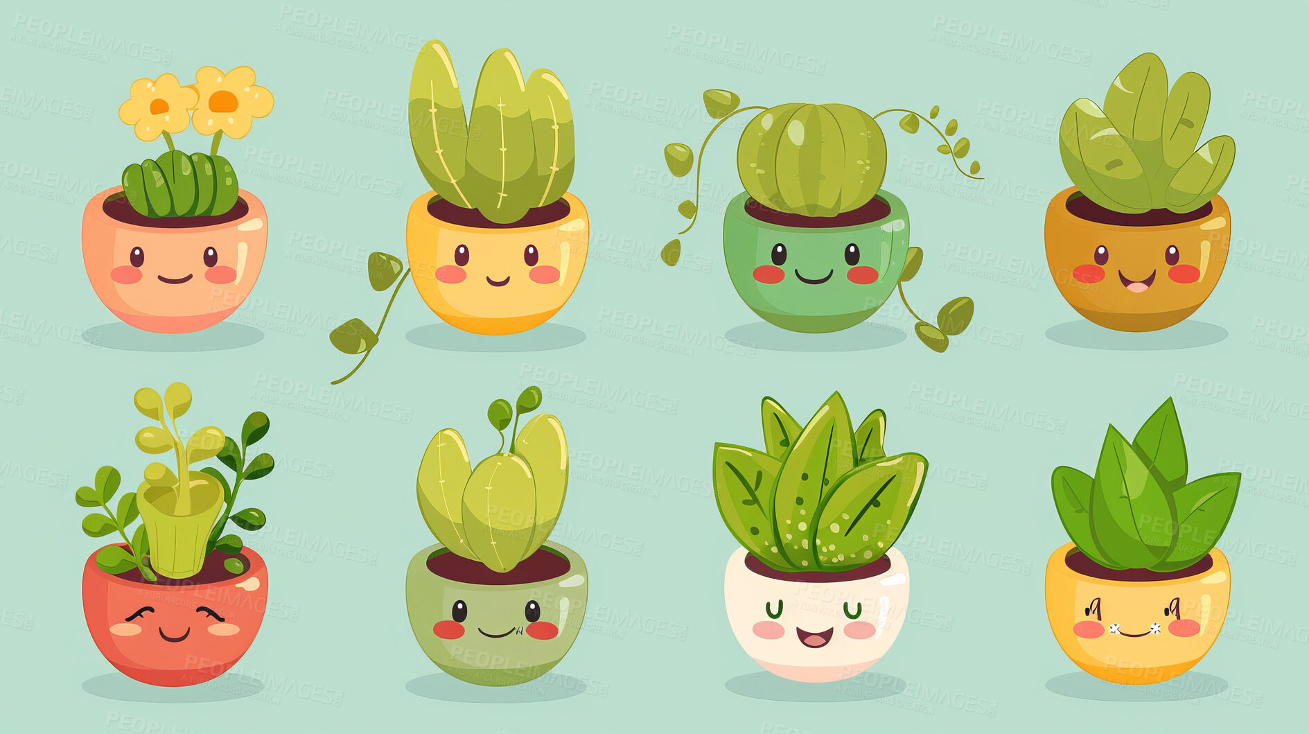Buy stock photo Pot plant, cute and artistic illustration. Incorporating adorable plant illustrations into décor, adding charm and sweetness. Elevate spaces with charming illustrations.