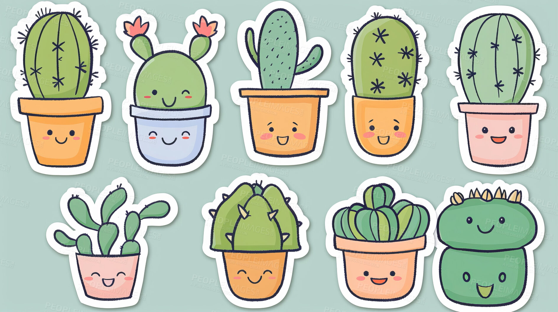 Buy stock photo Pot plant, cute and artistic illustration. Incorporating adorable plant illustrations into décor, adding charm and sweetness. Elevate spaces with charming illustrations.