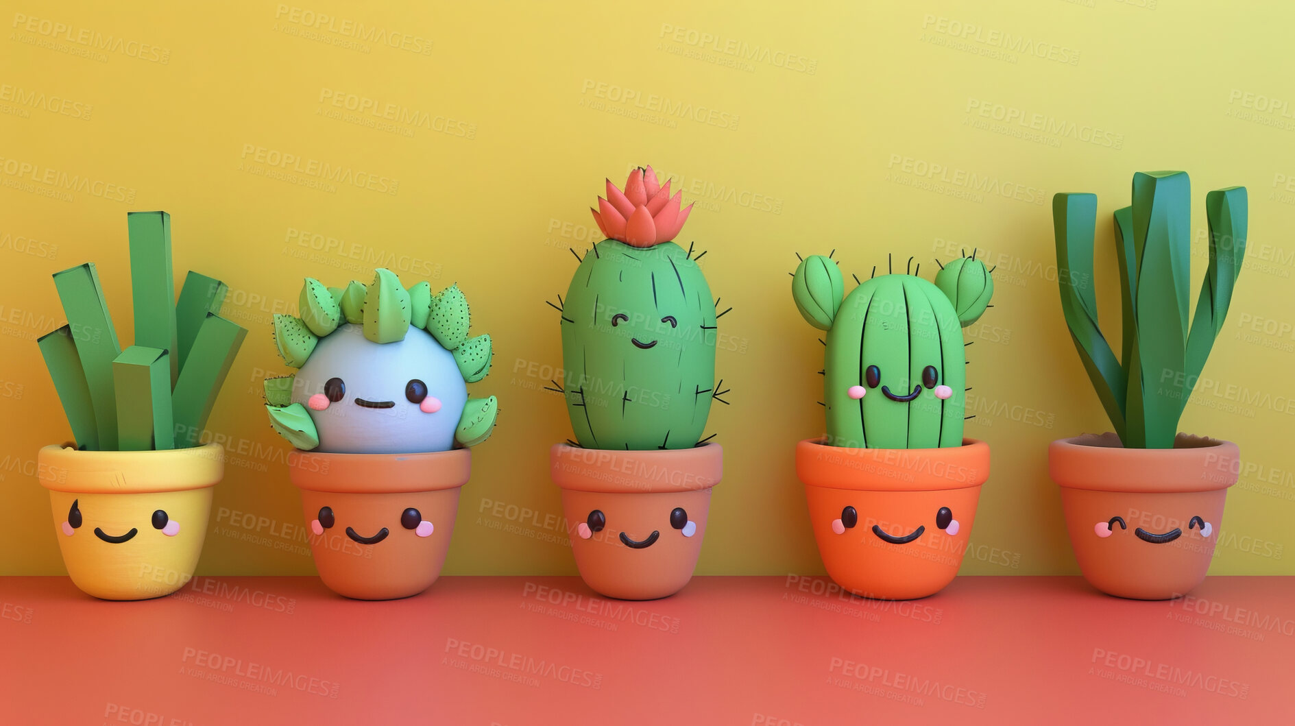 Buy stock photo Pot plant, cute and artistic illustration. Incorporating adorable plant illustrations into décor, adding charm and sweetness. Elevate spaces with charming illustrations.