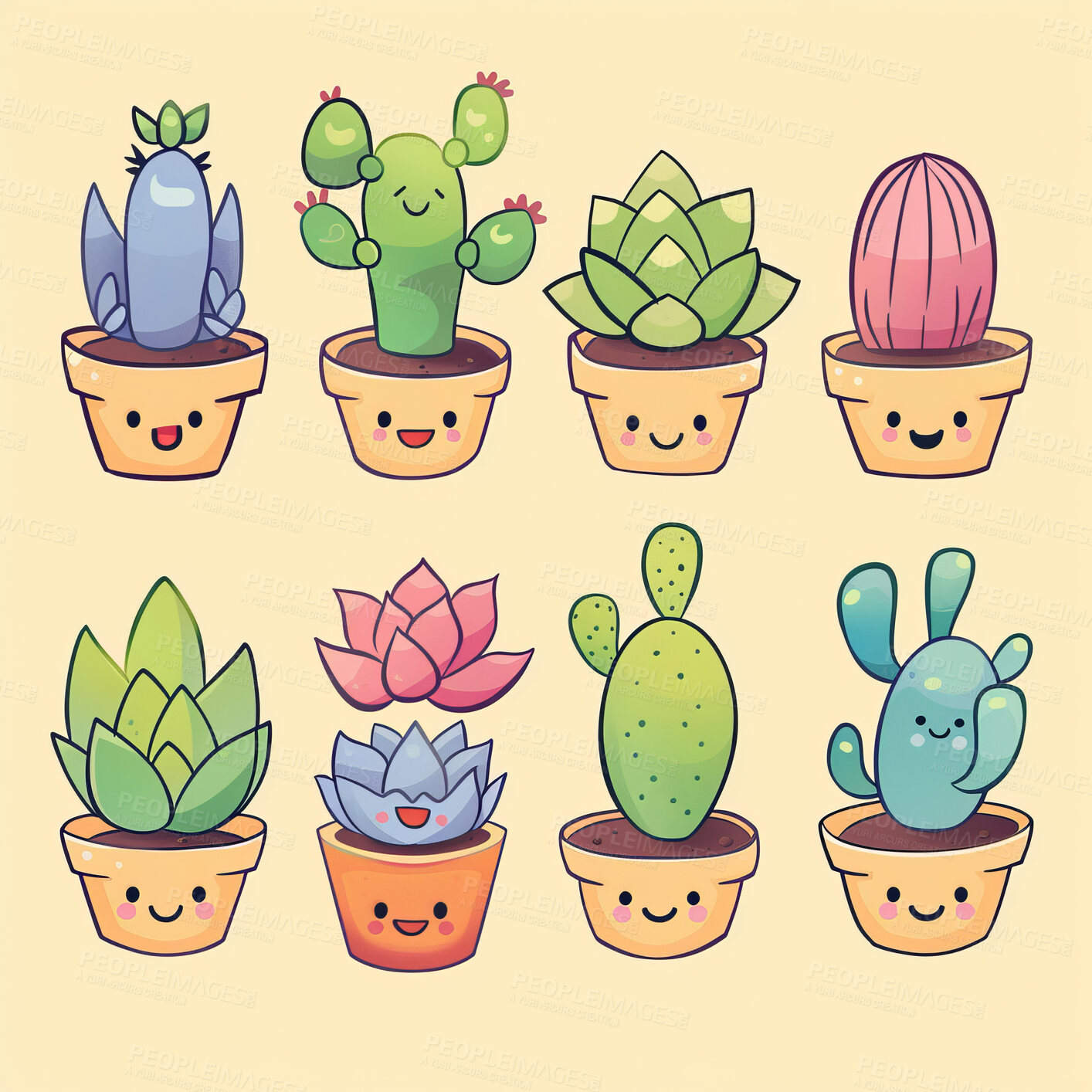 Buy stock photo Pot plant, cute and artistic illustration. Incorporating adorable plant illustrations into décor, adding charm and sweetness. Elevate spaces with charming illustrations.