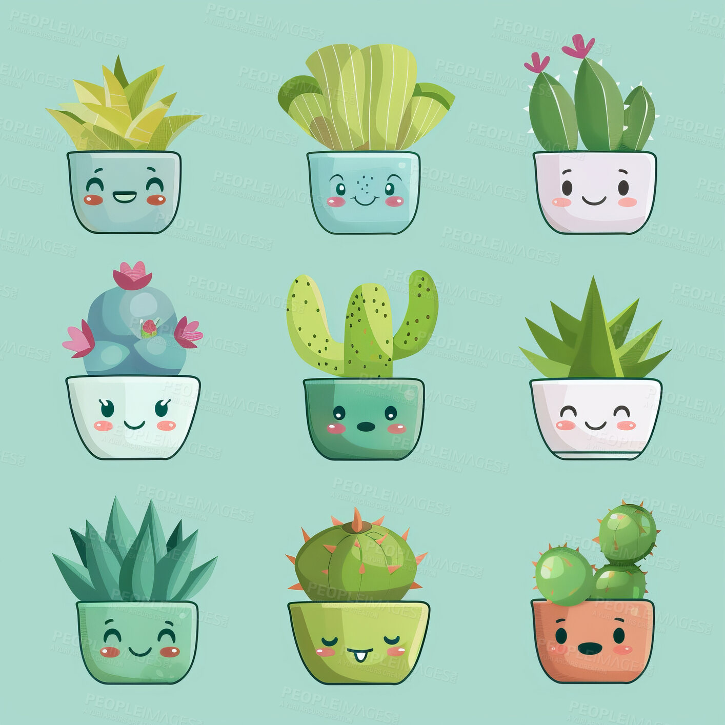 Buy stock photo Pot plant, cute and artistic illustration. Incorporating adorable plant illustrations into décor, adding charm and sweetness. Elevate spaces with charming illustrations.