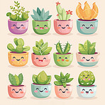 Pot plant, cute and artistic illustration. Incorporating adorable plant illustrations into décor, adding charm and sweetness. Elevate spaces with charming illustrations.