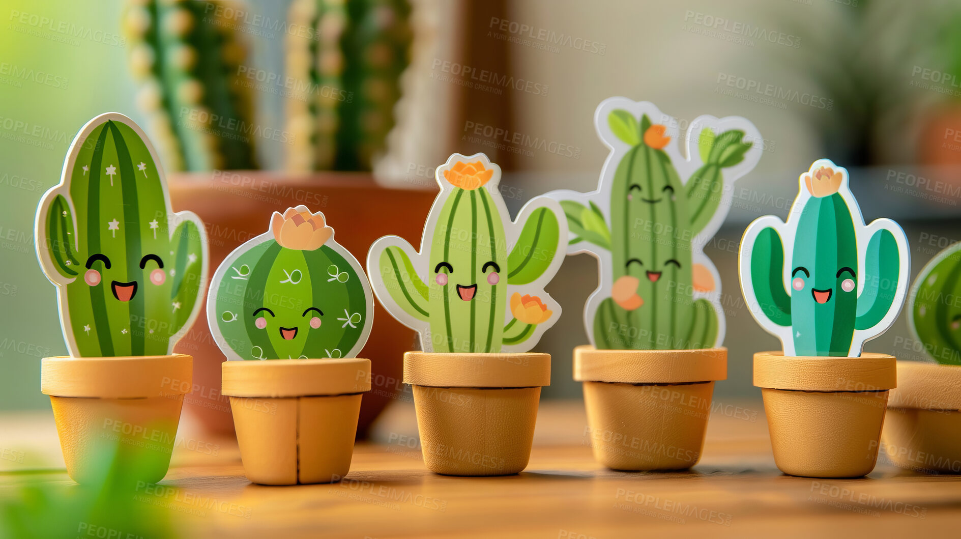 Buy stock photo Pot plant, cute and artistic illustration. Incorporating adorable plant illustrations into décor, adding charm and sweetness. Elevate spaces with charming illustrations.