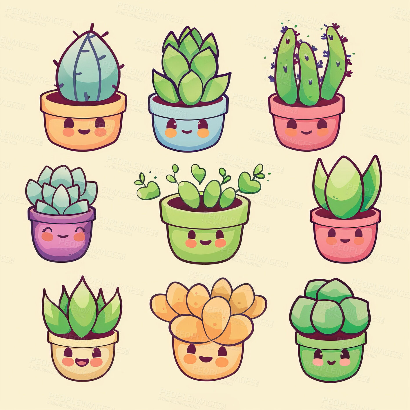 Buy stock photo Pot plant, cute and artistic illustration. Incorporating adorable plant illustrations into décor, adding charm and sweetness. Elevate spaces with charming illustrations.