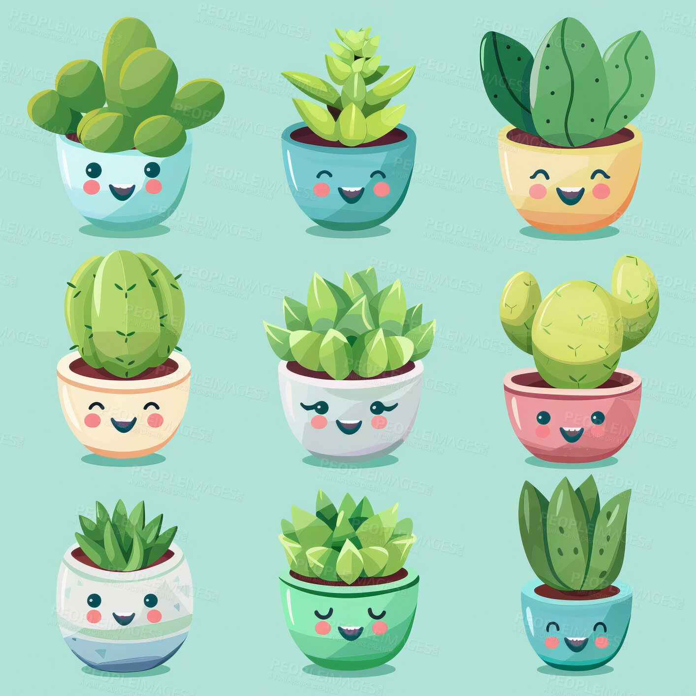 Buy stock photo Pot plant, cute and artistic illustration. Incorporating adorable plant illustrations into décor, adding charm and sweetness. Elevate spaces with charming illustrations.