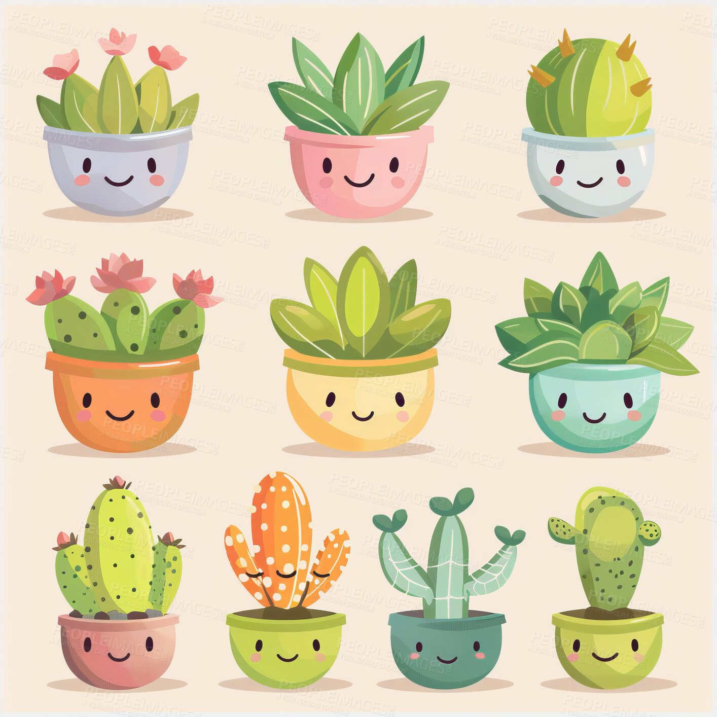 Buy stock photo Pot plant, cute and artistic illustration. Incorporating adorable plant illustrations into décor, adding charm and sweetness. Elevate spaces with charming illustrations.