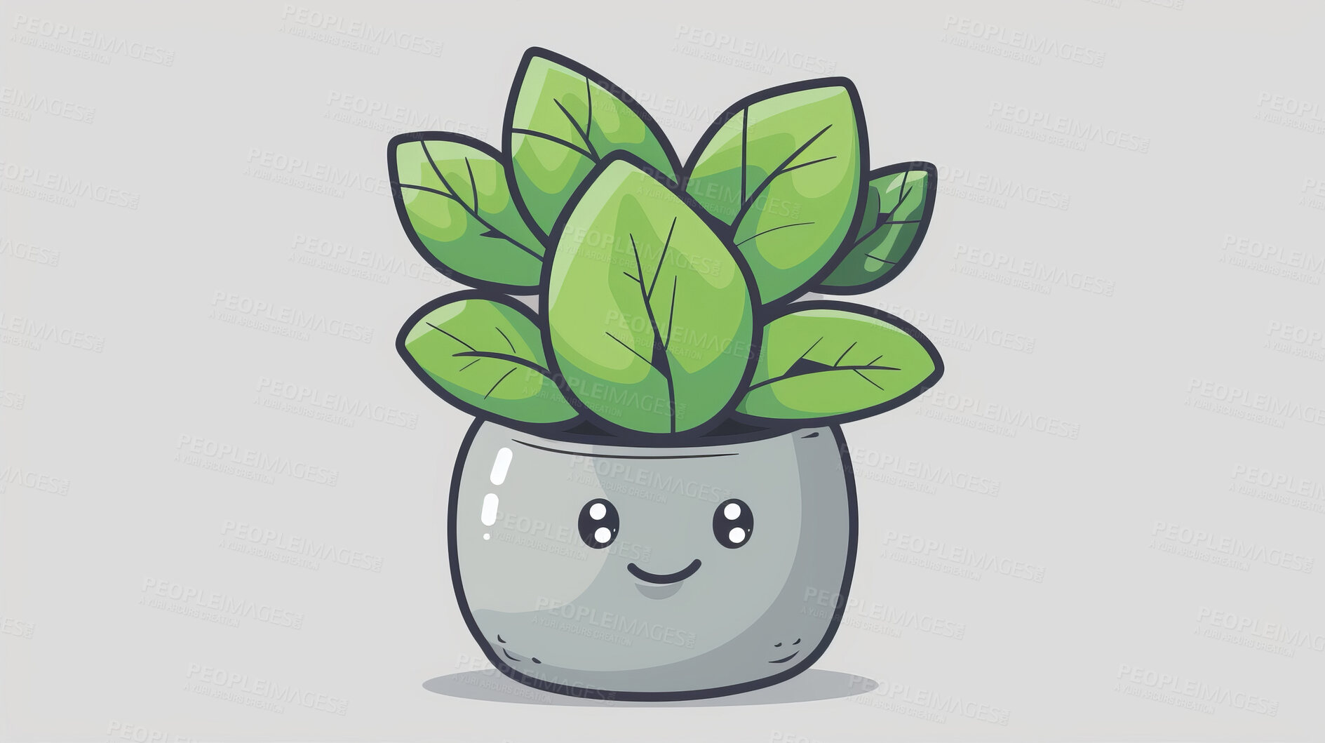 Buy stock photo Pot plant, cute and artistic illustration. Incorporating adorable plant illustrations into décor, adding charm and sweetness. Elevate spaces with charming illustrations.