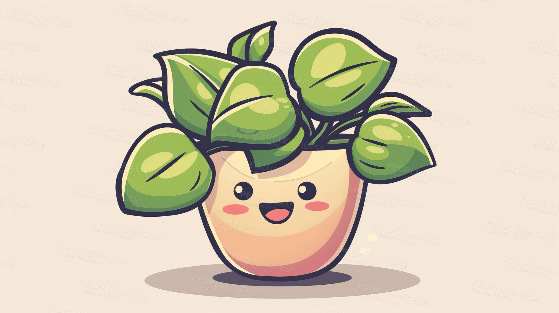 Buy stock photo Pot plant, cute and artistic illustration. Incorporating adorable plant illustrations into décor, adding charm and sweetness. Elevate spaces with charming illustrations.