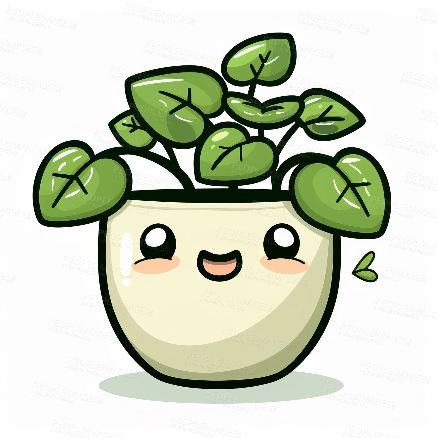 Buy stock photo Pot plant, cute and artistic illustration. Incorporating adorable plant illustrations into décor, adding charm and sweetness. Elevate spaces with charming illustrations.