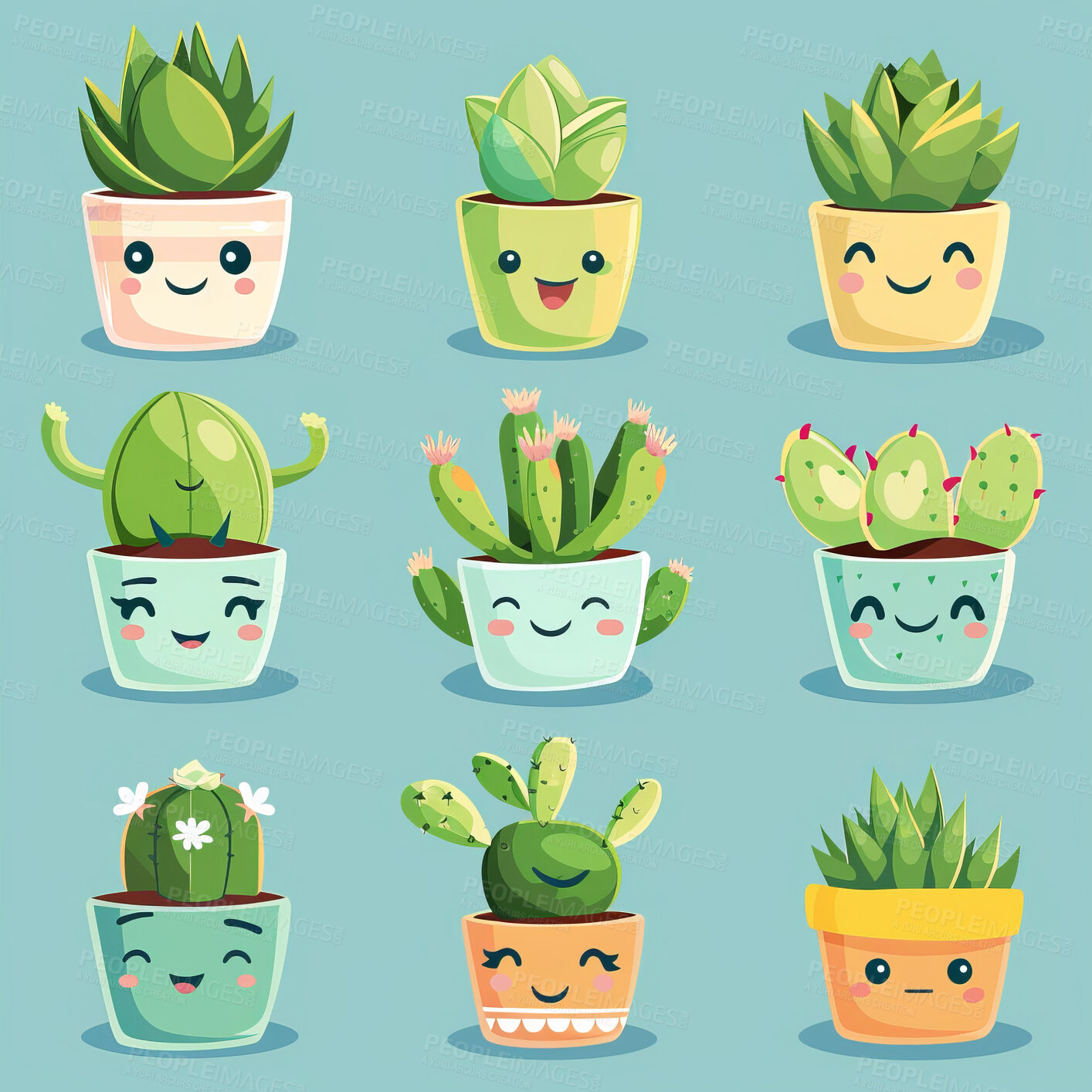 Buy stock photo Pot plant, cute and artistic illustration. Incorporating adorable plant illustrations into décor, adding charm and sweetness. Elevate spaces with charming illustrations.