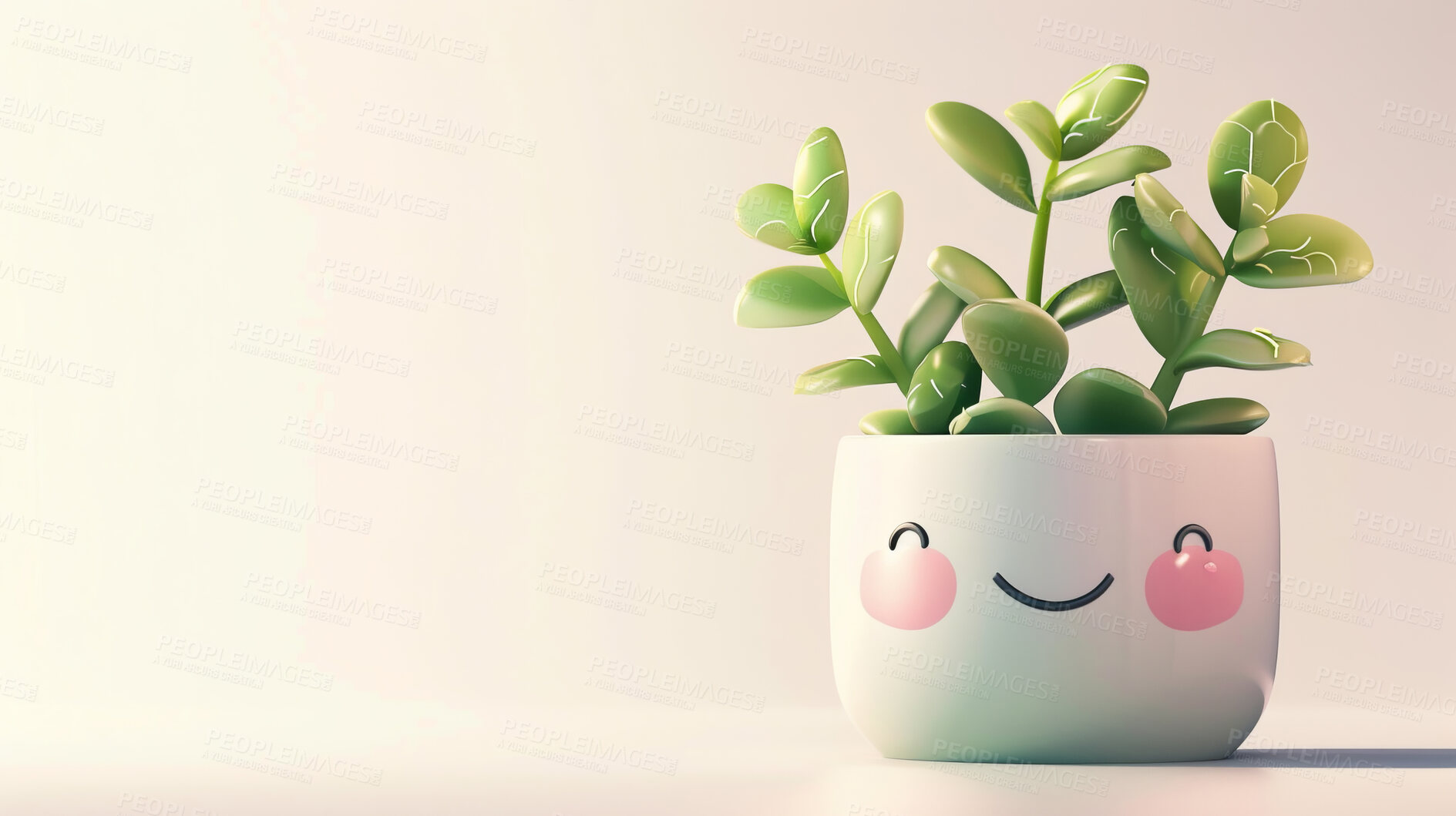 Buy stock photo Pot plant, cute and artistic illustration. Incorporating adorable plant illustrations into décor, adding charm and sweetness. Elevate spaces with charming illustrations.