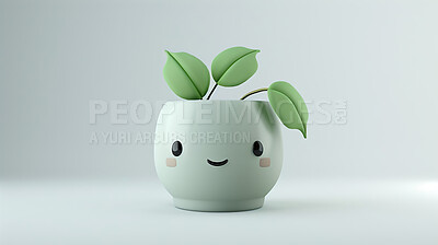 Buy stock photo Pot plant, cute and artistic illustration. Incorporating adorable plant illustrations into décor, adding charm and sweetness. Elevate spaces with charming illustrations.