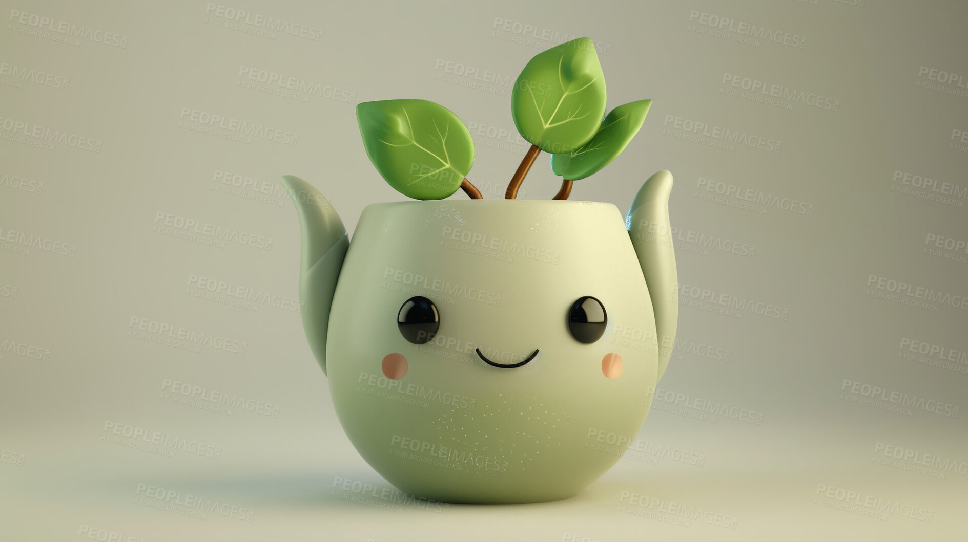 Buy stock photo Pot plant, cute and artistic illustration. Incorporating adorable plant illustrations into décor, adding charm and sweetness. Elevate spaces with charming illustrations.