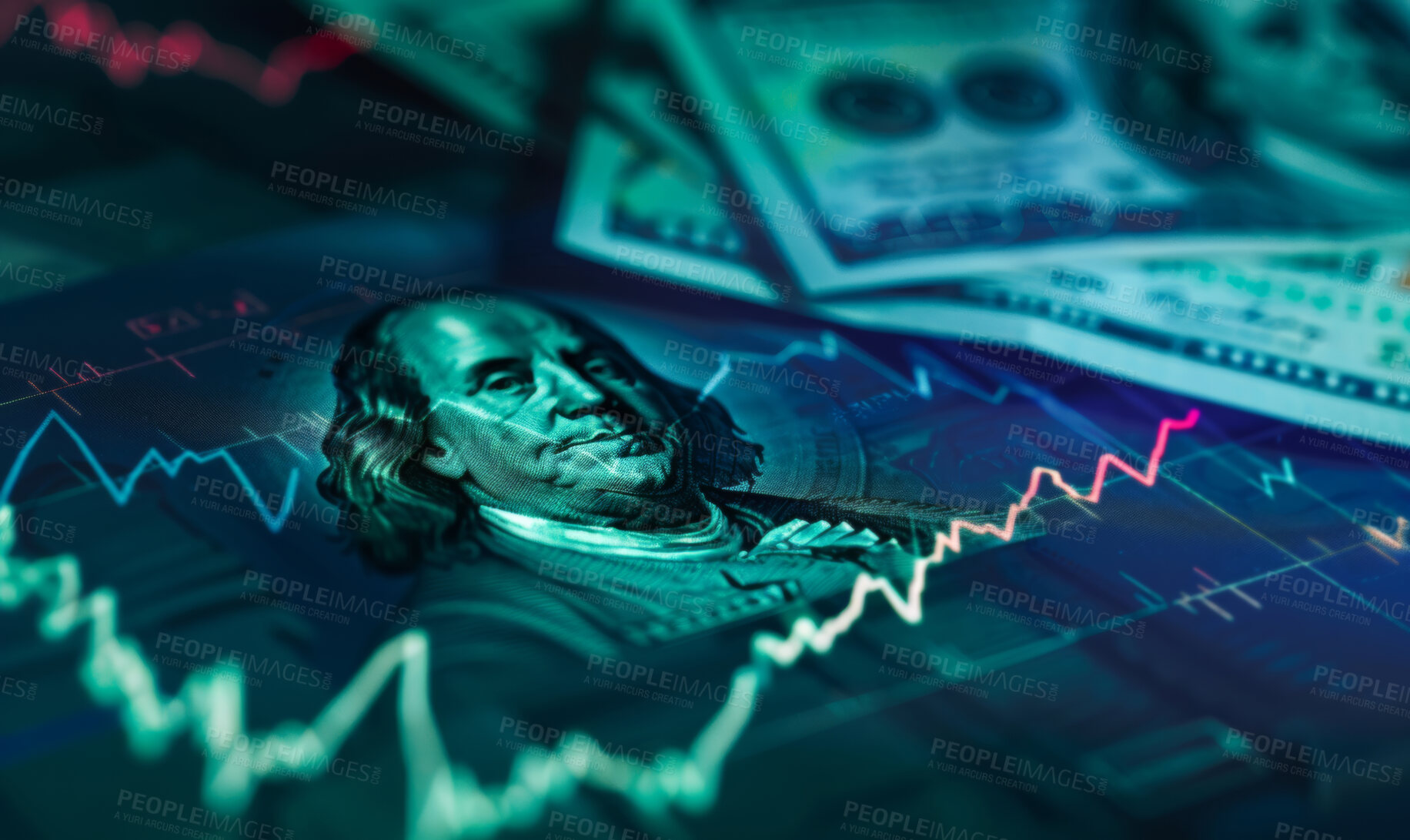 Buy stock photo Dollar, stock market and finance background design for business, economy and global inflation. Graphic, index or marketing strategy graphic wallpaper for banking, investment growth and forex trading.