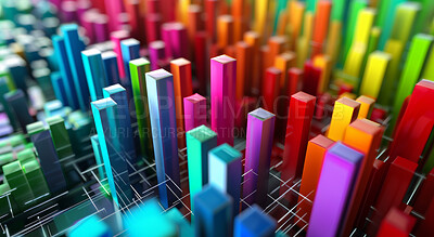 Chart, graph and info graphics 3d design for data analysis, seo tools or statistics background. Colourful, illustration and bar graphic for marketing strategy, stock market and trading wallpaper