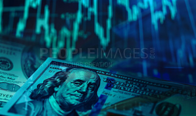 Dollar, stock market and finance background design for business, economy and global inflation. Graphic, index or marketing strategy graphic wallpaper for banking, investment growth and forex trading.
