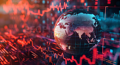 World, economy and finance background design for business, marketing and global inflation. Graphic, recession and index wallpaper or backdrop for banking, investment growth and forex trading