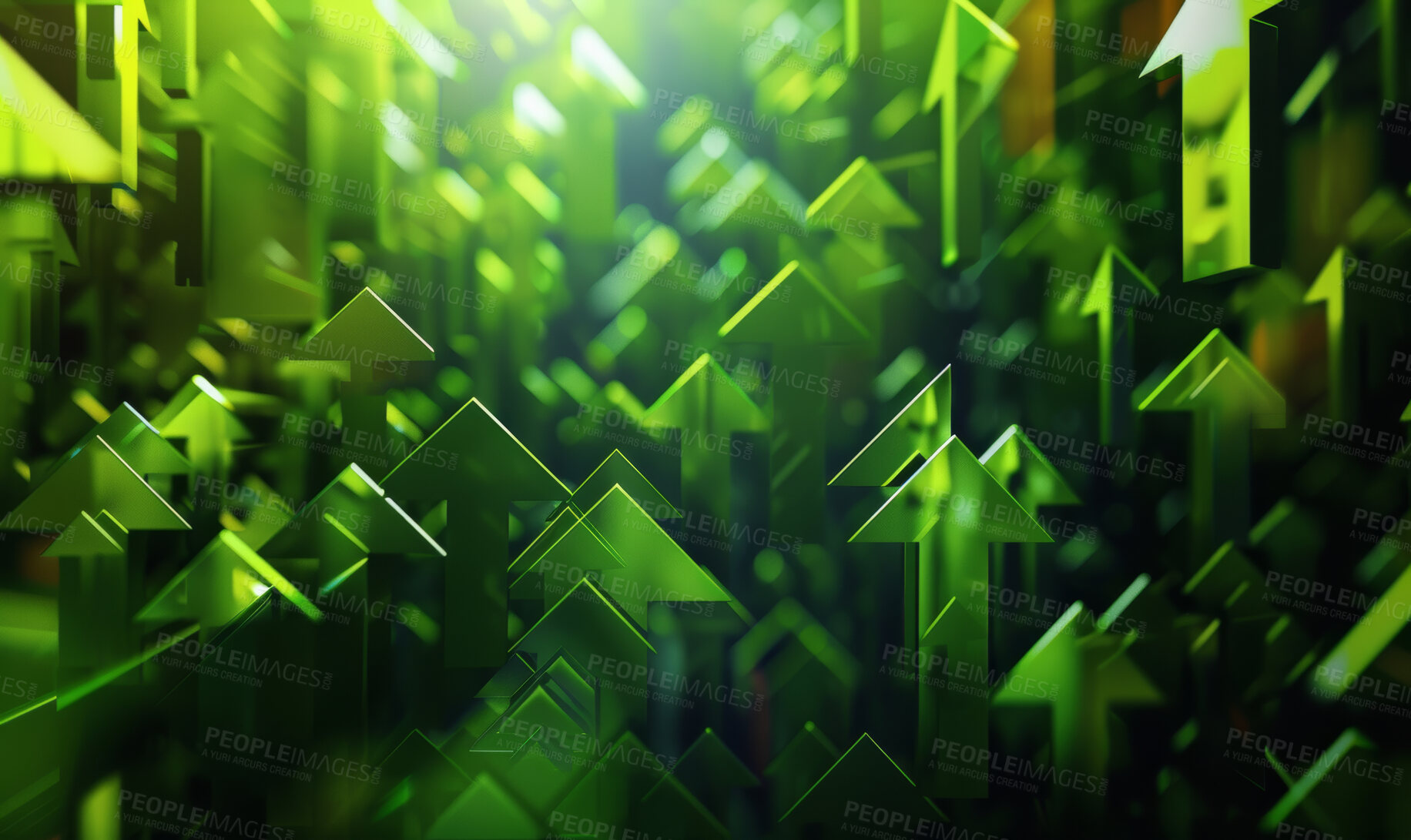 Buy stock photo Green Arrow, stock market and finance background design for business, economy and global inflation. Graphic, seo or marketing strategy graphic wallpaper for banking, investment growth and trading.