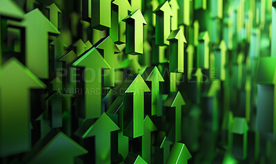 Green Arrow, stock market and finance background design for business, economy and global inflation. Graphic, seo or marketing strategy graphic wallpaper for banking, investment growth and trading.