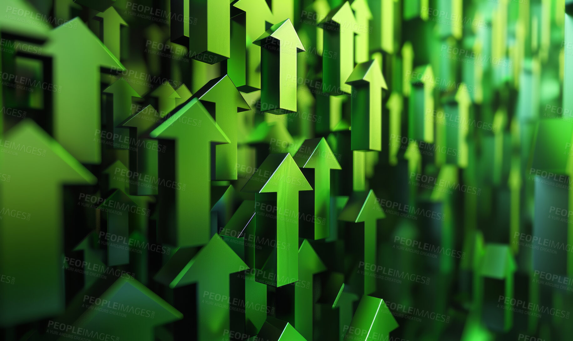 Buy stock photo Green Arrow, stock market and finance background design for business, economy and global inflation. Graphic, seo or marketing strategy graphic wallpaper for banking, investment growth and trading.