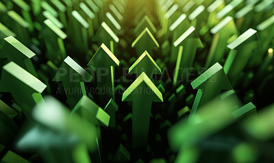 Green Arrow, stock market and finance background design for business, economy and global inflation. Graphic, seo or marketing strategy graphic wallpaper for banking, investment growth and trading.