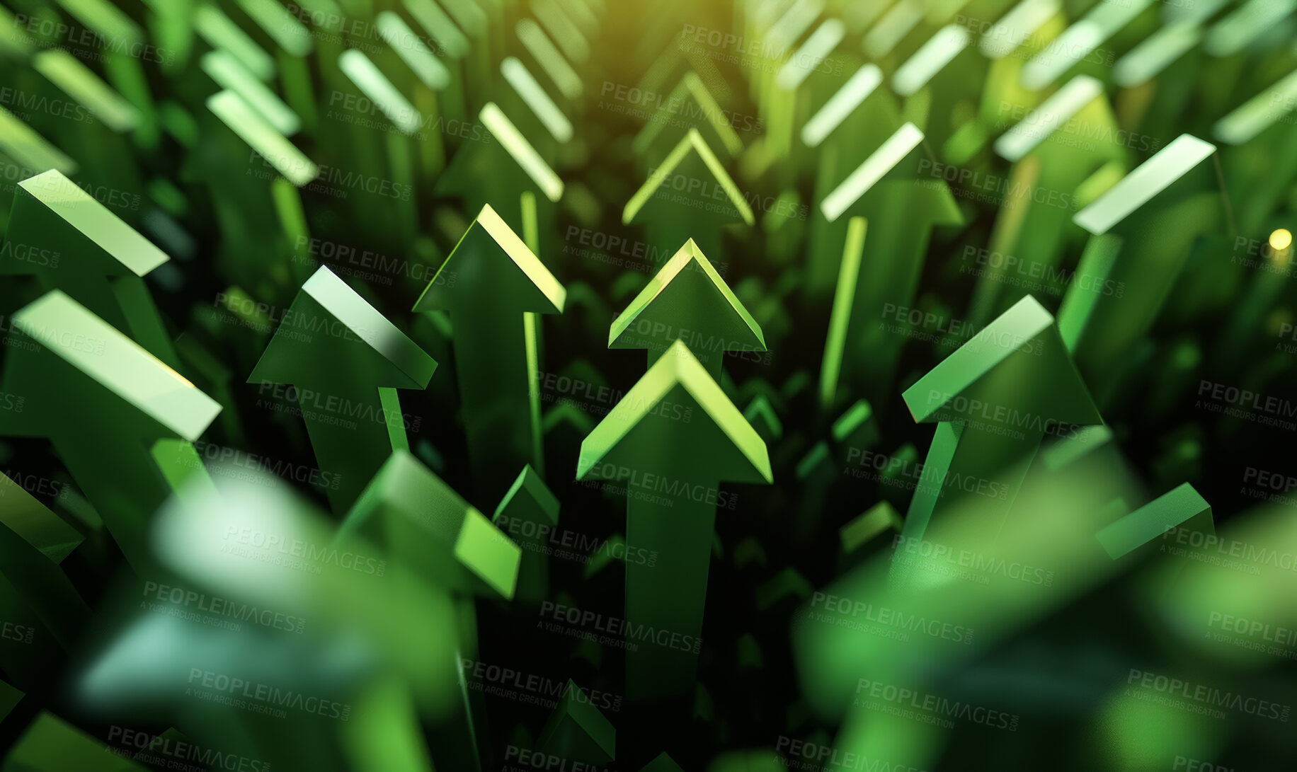 Buy stock photo Green Arrow, stock market and finance background design for business, economy and global inflation. Graphic, seo or marketing strategy graphic wallpaper for banking, investment growth and trading.