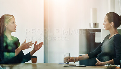 Buy stock photo Office, pregnant woman and business people in meeting, discussion and collaboration for company teamwork. Professional, corporate and women in boardroom for conversation, consulting and planning