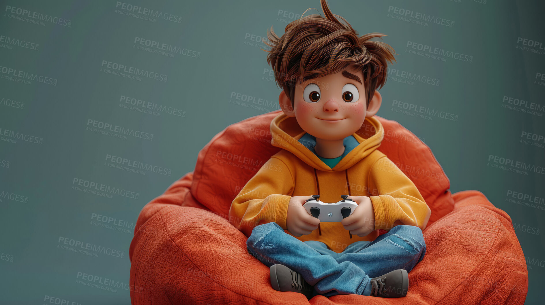 Buy stock photo Cartoon gamer, 3D and illustration for animation. Character or studio concept for mock up. Realistic, innovative rendering. Graphic, design and creative inspiration in cutting-edge visuals.