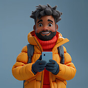 Black man, 3D and illustration for animation on backdrop. Character or ...