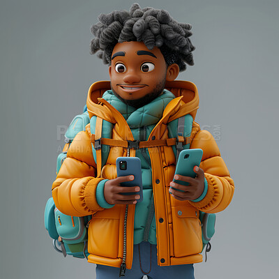 Black man, 3D and illustration for animation on backdrop. Character or studio concept for mock up. Realistic, innovative rendering. Graphic, design and creative inspiration in cutting-edge visuals.