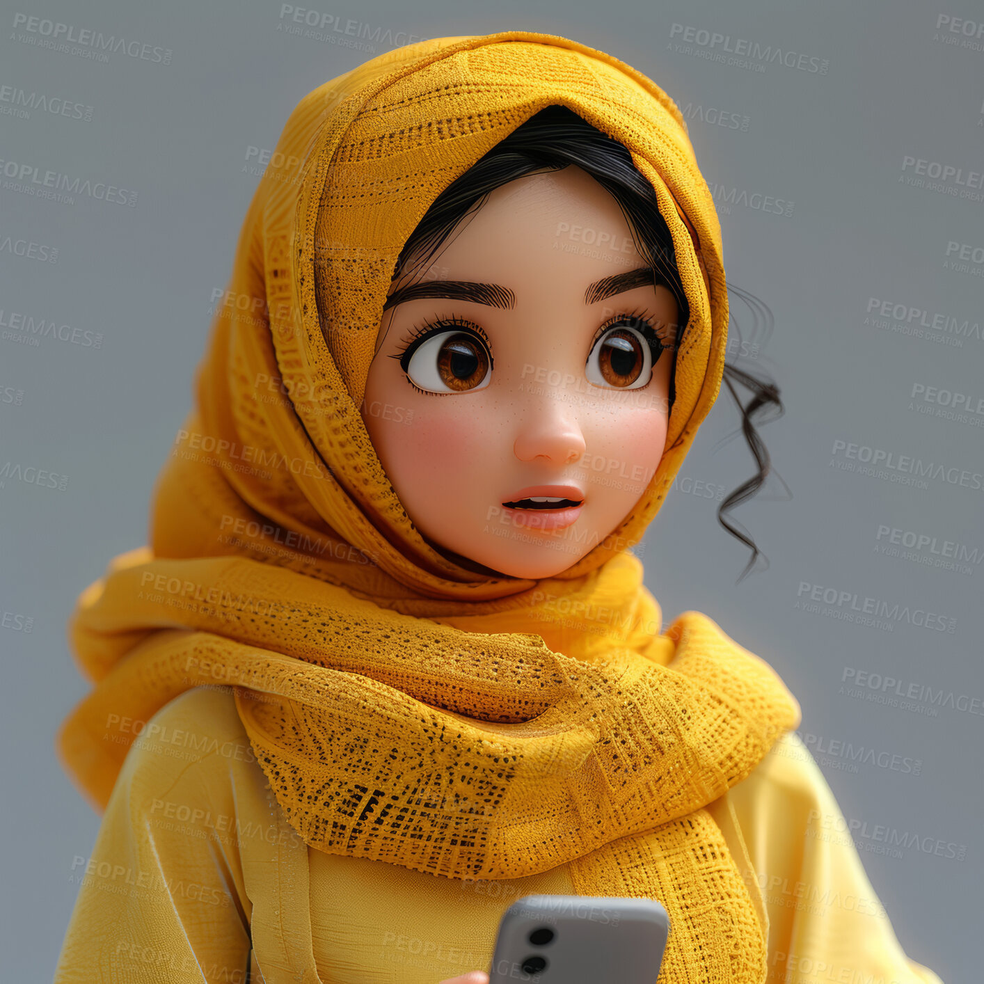 Buy stock photo Cartoon arab, 3D and illustration for animation on backdrop. Character or studio concept for mock up. Realistic, innovative rendering. Graphic, design and creative inspiration in cutting-edge visuals.