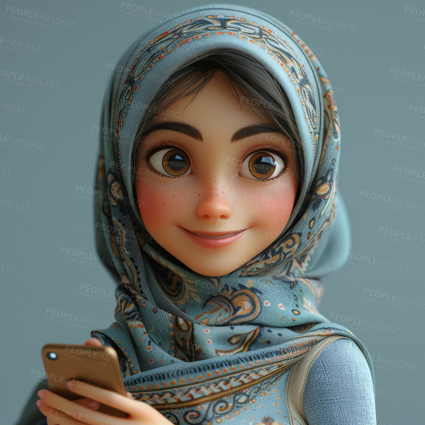 Buy stock photo Cartoon arab, 3D and illustration for animation on backdrop. Character or studio concept for mock up. Realistic, innovative rendering. Graphic, design and creative inspiration in cutting-edge visuals.