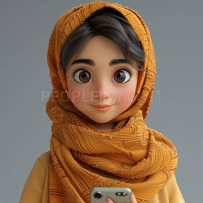 Cartoon arab, 3D and illustration for animation on backdrop. Character or studio concept for mock up. Realistic, innovative rendering. Graphic, design and creative inspiration in cutting-edge visuals.