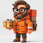 Cartoon, package and illustration for animation or delivery in 3d. Character or concept for mock up. Realistic, innovative rendering. Graphic, design and creative inspiration in cutting-edge visuals.